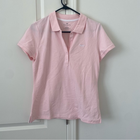 Talbots Women's Light Pink Dragonfly Short Sleeve Polo Shirt Top Sz Medium - Picture 2 of 5